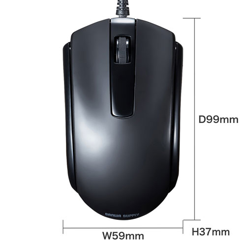 【アウトレット･訳あり・セール】有線マウス(USB Type-C接続・ブルーLED・Windows/Mac/Android対応・ブラック)