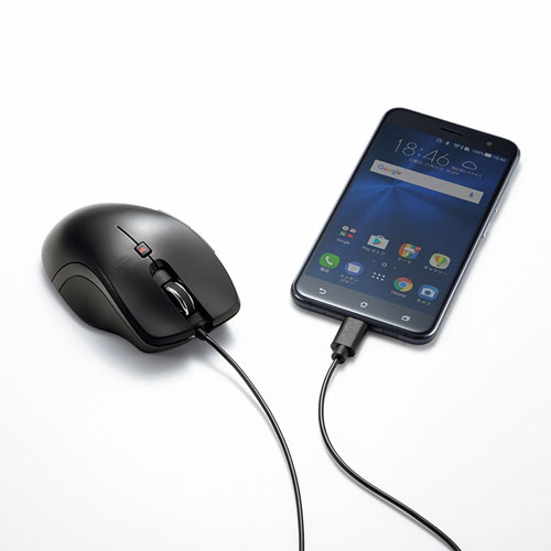 マウス(有線・ブルーLED・Type-C・中型・5ボタン・戻る/進むボタン搭載・iPhone15・iPhone15plus・ブラック・ドライバ不要) MA-BLC180BK サンワサプライ