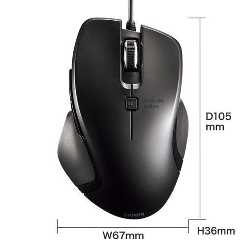 マウス(有線・ブルーLED・Type-C・中型・5ボタン・戻る/進むボタン搭載・iPhone15・iPhone15plus・ブラック・ドライバ不要) MA-BLC180BK サンワサプライ