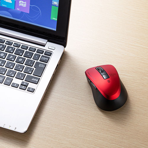 ワイヤレスマウス(Bluetooth・おすすめ・おしゃれ・人気・ブルーLED・5ボタン・DPI切替・電池式・小型・ボタン割付・iPadOS・iOS14・レッド) MA-BTBL155R サンワサプライ