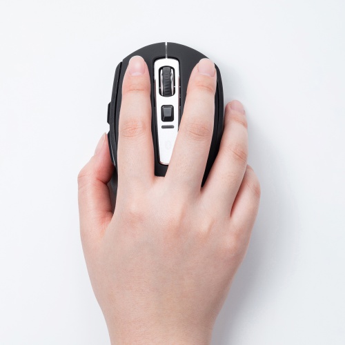 ワイヤレスマウス(Bluetooth・電池式・おすすめ・おしゃれ・人気・ブルーLED・5ボタン・DPI切替・ラバー塗装・中型・ブラック) MA-BTBL162BK サンワサプライ