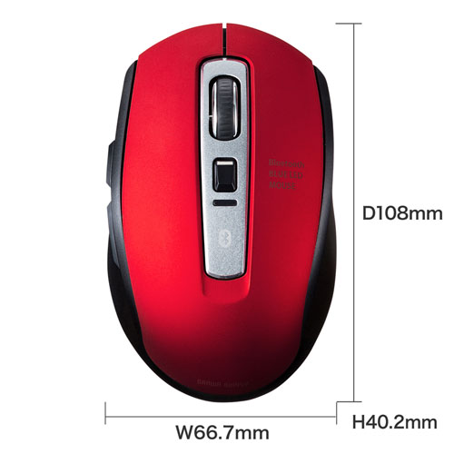 ワイヤレスマウス(Bluetooth・電池式・おすすめ・おしゃれ・人気・ブルーLED・5ボタン・DPI切替・ラバー塗装・中型・レッド) MA-BTBL162R サンワサプライ |通販ならイーサプライ