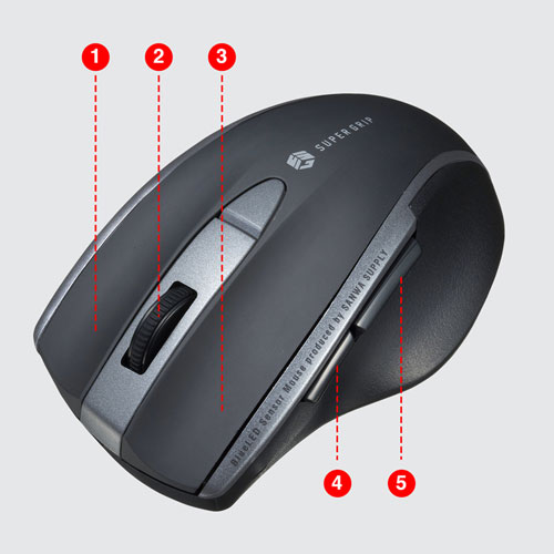 ワイヤレスマウス(Bluetooth・充電式・おすすめ・おしゃれ・人気・静音・ブルーLED・5ボタン・中型・ブラック） MA-BTBL167BK サンワサプライ