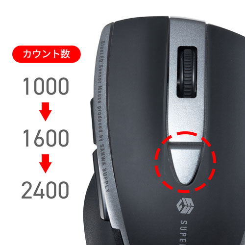 ワイヤレスマウス(Bluetooth・充電式・おすすめ・おしゃれ・人気・静音・ブルーLED・5ボタン・中型・ブラック） MA-BTBL167BK サンワサプライ