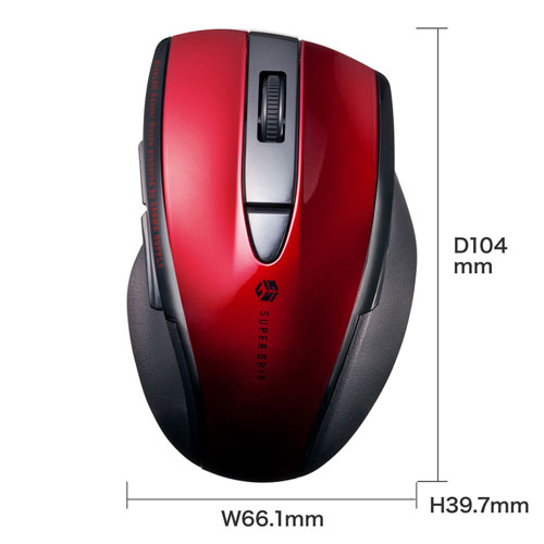 ワイヤレスマウス(Bluetooth・充電式・おすすめ・おしゃれ・人気・静音・ブルーLED・5ボタン・中型・レッド） MA-BTBL167R サンワサプライ