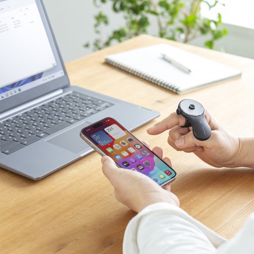リングマウス（サイドホイール搭載・Bluetooth接続・5ボタン・USB Type-C充電式・スワイプ操作・スティック操作・フィンガーマウス・スマホ・マット・ブラック）