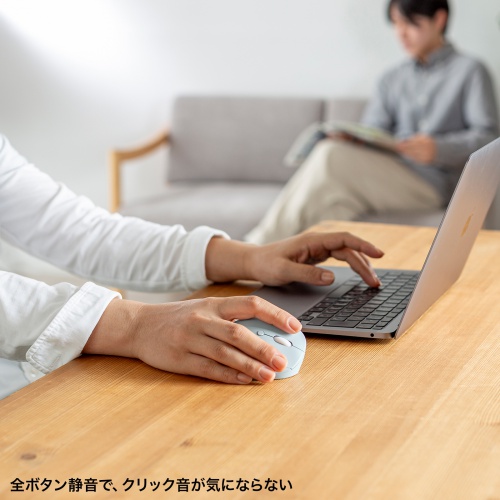 ワイヤレスマウス（Bluetooth・小型・エルゴノミクス・静音・5ボタン・戻る/進むボタン搭載・DPI切替・マルチペアリング・3台・ブルーLED・FREEROシリーズ・ブルー）