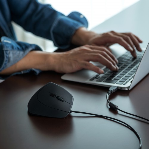 抗菌エルゴノミクスマウス（静音・有線・USB接続・戻る・進むボタン・ブルーLED・大型サイズ）