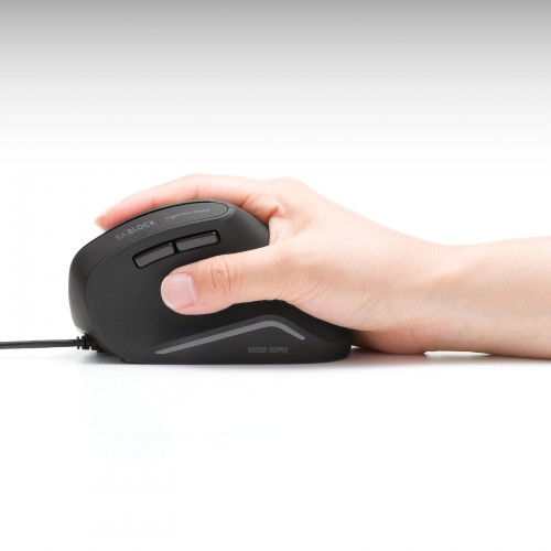 抗菌エルゴノミクスマウス（静音・有線・USB接続・戻る・進むボタン・ブルーLED・大型サイズ）