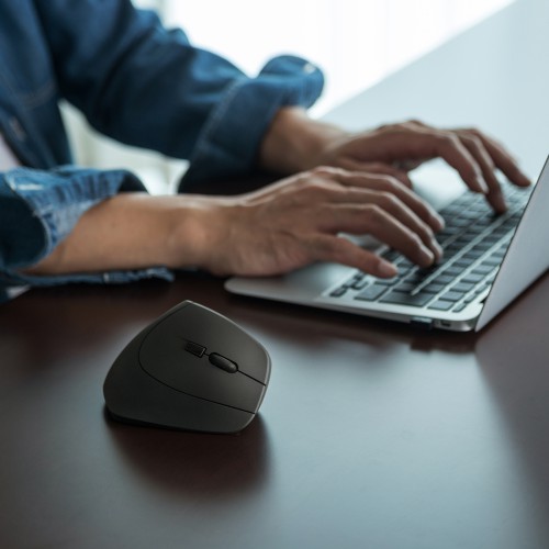 抗菌エルゴノミクスマウス（静音・ワイヤレス・USB接続・戻る・進むボタン・ブルーLED・大型サイズ）