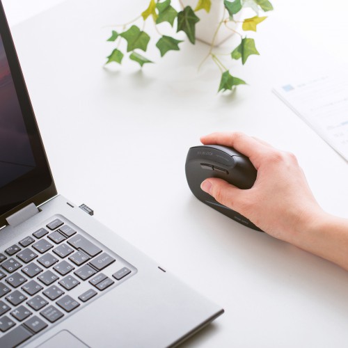 抗菌エルゴノミクスマウス（静音・ワイヤレス・USB接続・戻る・進むボタン・ブルーLED・大型サイズ）