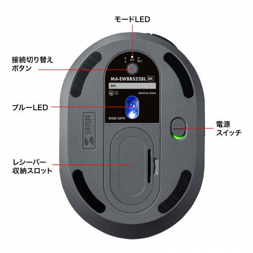 エルゴノミクスマウス（Bluetooth ＆ USB Aワイヤレス・5ボタン・静音・USB-C急速充電・高め・腱鞘炎防止・エルゴ・ブラック）