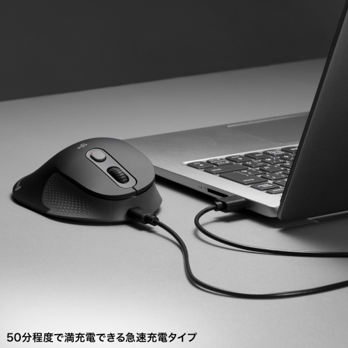 エルゴノミクスマウス（Bluetooth ＆ USB Aワイヤレス・5ボタン・静音・USB-C急速充電・低め・腱鞘炎防止・エルゴ・ブラック）