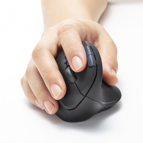 静音ワイヤレスマウス（エルゴノミクス・2.4GHzワイヤレス・USB A・ブルーLED・5ボタン・単三電池）MA-EWBS513BK