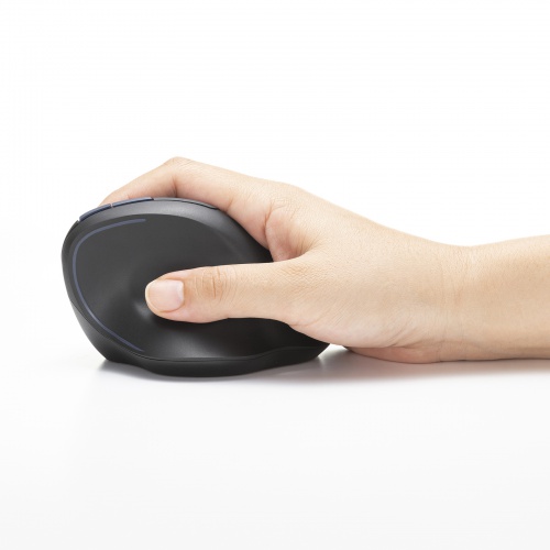 静音ワイヤレスマウス（エルゴノミクス・2.4GHzワイヤレス・USB A・ブルーLED・5ボタン・単三電池）MA-EWBS513BK