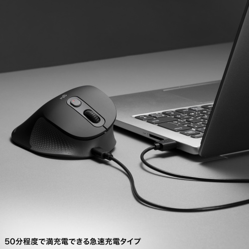 エルゴノミクスマウス（USB Aワイヤレス・5ボタン・静音・USB-C急速充電・高め・腱鞘炎防止・エルゴ・ブラック）