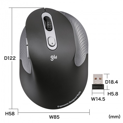 エルゴノミクスマウス（USB Aワイヤレス・5ボタン・静音・USB-C急速充電・高め・腱鞘炎防止・エルゴ・ブラック）