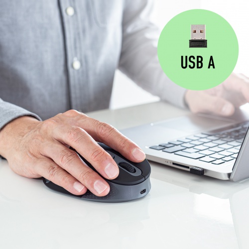 エルゴノミクスマウス（USB Aワイヤレス・5ボタン・静音・USB-C急速充電・低め・腱鞘炎防止・エルゴ・ブラック）