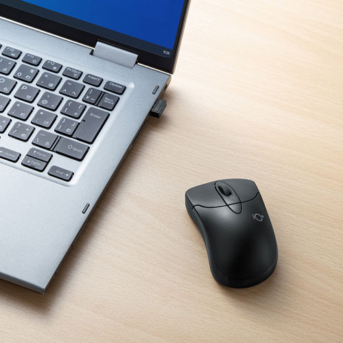 静音ワイヤレスブルーLEDマウス “イオプラス”（ブラック）MA-IPWBS302BK