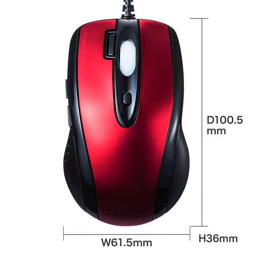 有線マウス(IR LED・ダブルクリックボタン付き・レッド)