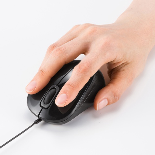 抗菌 巻取り式マウス（静音・有線・ブルーLED・3ボタン・USB A接続・ブラック）MA-MBSK315BK