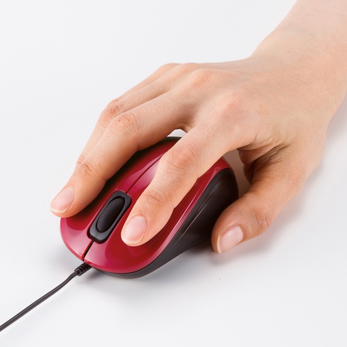 抗菌 巻取り式マウス（静音・有線・ブルーLED・3ボタン・USB A接続・レッド）