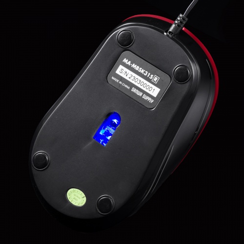 抗菌 巻取り式マウス（静音・有線・ブルーLED・3ボタン・USB A接続・レッド）