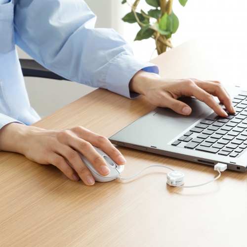 抗菌 巻取り式マウス（静音・有線・ブルーLED・3ボタン・USB A接続・ホワイト）MA-MBSK315W