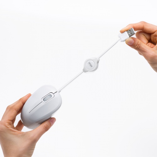 抗菌 巻取り式マウス（静音・有線・ブルーLED・3ボタン・USB A接続・ホワイト）MA-MBSK315W