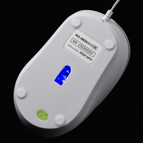 抗菌 巻取り式マウス（静音・有線・ブルーLED・3ボタン・USB A接続・ホワイト）MA-MBSK315W
