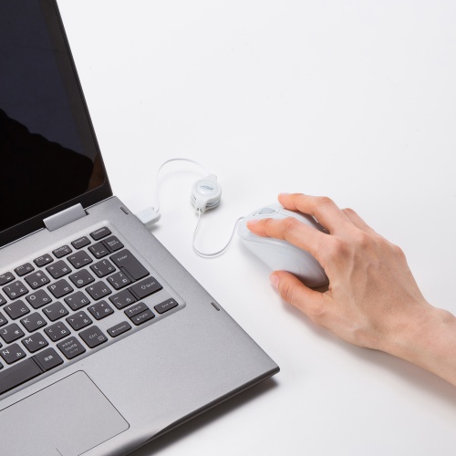 抗菌 巻取り式マウス（静音・有線・ブルーLED・3ボタン・USB A接続・ホワイト）MA-MBSK315W