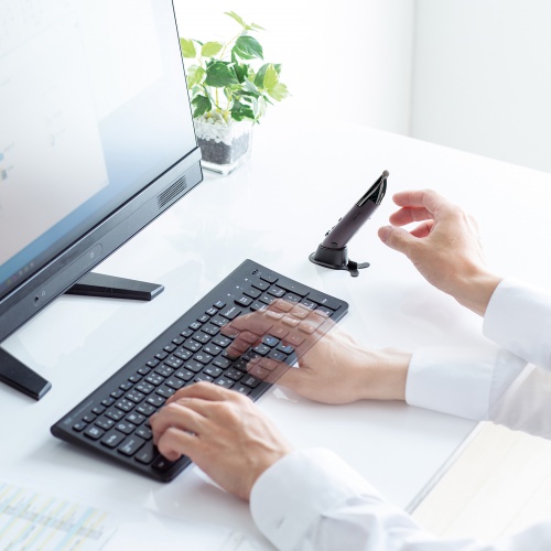 Bluetoothペン型マウス（ペンマウス・充電式・800/1200/1600カウント・左手対応・タッチペン・スタンド付き・FPSゲーム）MA-PBB317DS