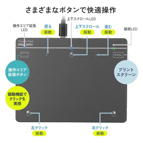 タッチパッド（有線・振動機能・USB・トラックパッド・薄型・高精度・スクリーンキーボード・ジェスチャー機能・Windows専用・6インチ・Mサイズ・ガンメタ）