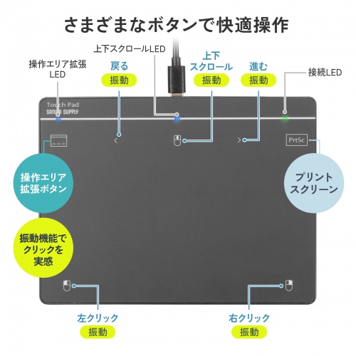 タッチパッド（有線・振動機能・USB・トラックパッド・薄型・高精度・スクリーンキーボード・ジェスチャー機能・Windows専用・7インチ・Lサイズ・ガンメタ）