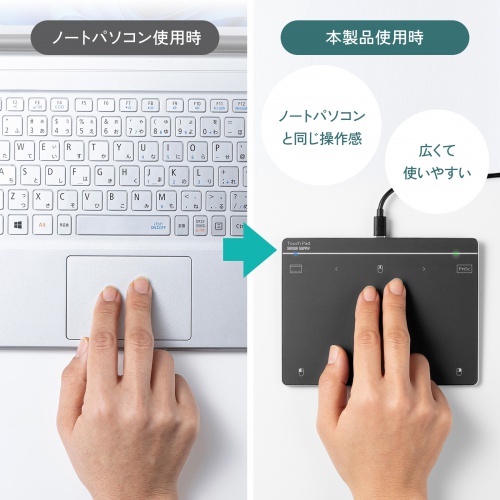 タッチパッド（有線・振動機能・USB・トラックパッド・薄型・高精度・スクリーンキーボード・ジェスチャー機能・Windows専用・7インチ・Lサイズ・ガンメタ）