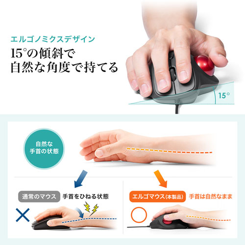 静音有線トラックボールマウス（ケーブル接続・光学センサー・3ボタン・DPI切替・ブラック・サンワサプライ)