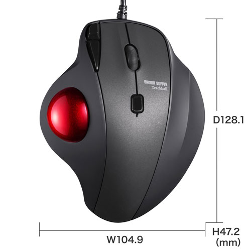 有線トラックボール（静音・5ボタン・親指操作タイプ・エルゴノミクス）MA-TB184BK