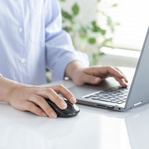 ワイヤレスブルーLEDマウス（左右対称・スタンダードタイプ・2.4GHzワイヤレス・単三乾電池・3ボタン・ブラック）