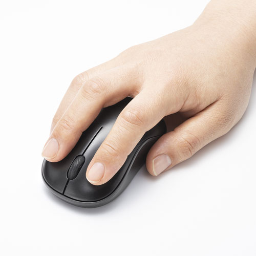 ワイヤレスブルーLEDマウス（左右対称・スタンダードタイプ・2.4GHzワイヤレス・単三乾電池・3ボタン・ブラック）