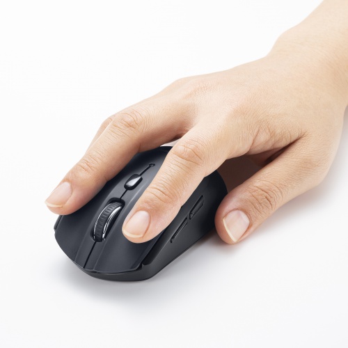 ワイヤレスブルーLEDマウス（「戻る」「進む」ボタン付き・5ボタン・電池式・2.4GHzワイヤレス・USB A接続・ブラック）