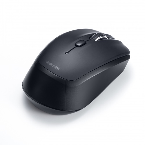 ワイヤレスブルーLEDマウス（「戻る」「進む」ボタン付き・5ボタン・電池式・2.4GHzワイヤレス・USB A接続・ブラック）