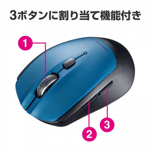 ワイヤレスマウス（ブルーLED・5ボタン・電池式・2.4GHzワイヤレス・USB A接続・ブルー） MA-WB509BL サンワサプライ