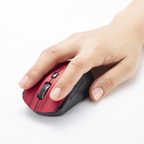 ワイヤレスブルーLEDマウス（「戻る」「進む」ボタン付き・5ボタン・電池式・2.4GHzワイヤレス・USB A接続・レッド）