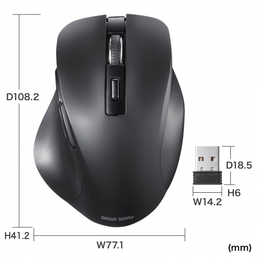 マウス（ワイヤレス・ブルーLED・5ボタン・中型・ブラック） MA-WB518BK サンワサプライ