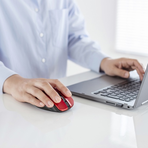 【アウトレット】マウス（ワイヤレス・ブルーLED・5ボタン・中型・レッド）MA-WB518R