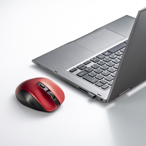 【アウトレット】マウス（ワイヤレス・ブルーLED・5ボタン・中型・レッド）MA-WB518R