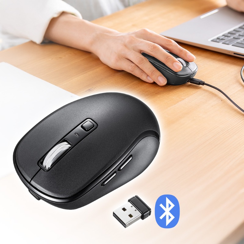ワイヤレスマウス Bluetooth 静音 充電式 5ボタン マルチペアリング ブラック