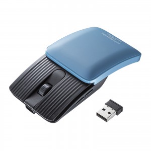 薄型マウス（Bluetooth・2.4GHz・ワイヤレス・スライドカバー・開閉で電源オンオフ・5ボタン・戻る・進むボタン・持ち運び・小型・コンパクト・USB-C充電式・スリム・軽量・静音・ブルー）