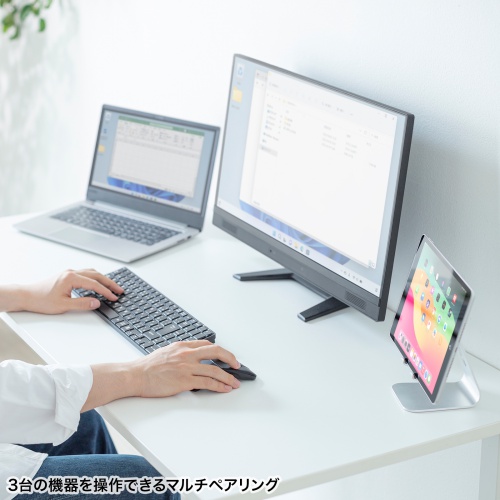 マウス（薄型・Bluetooth ＆ USB Aワイヤレス・3ボタン・USB充電式・IRセンサー・折りたたみ式・マルチペアリング対応・ポーチ付き・ブラック）