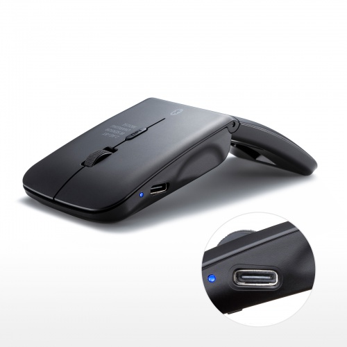 マウス（薄型・Bluetooth ＆ USB Aワイヤレス・3ボタン・USB充電式・IRセンサー・折りたたみ式・マルチペアリング対応・ポーチ付き・ブラック）